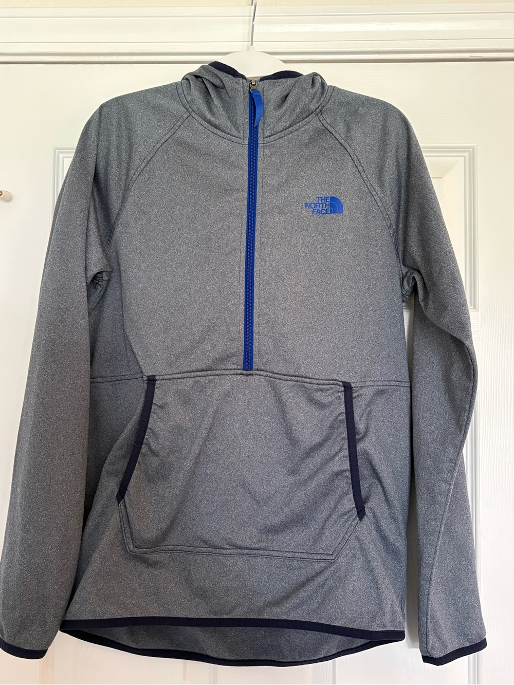 The North Face Gray Hooded Zip Pullover with Blue Accents